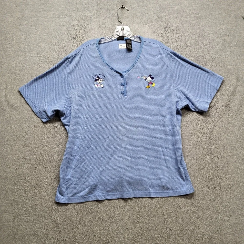 VINTAGE Mickey Unlimited Women Shirt 22/24W Blue Striped Button Mouse‎